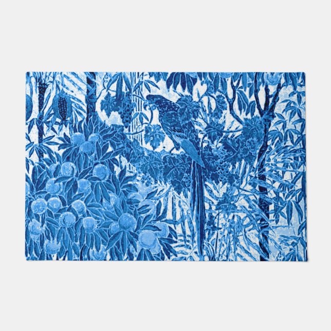 Paillasson Parrot dans un cadre de jungle, Indigo bleu et bla (Devant)