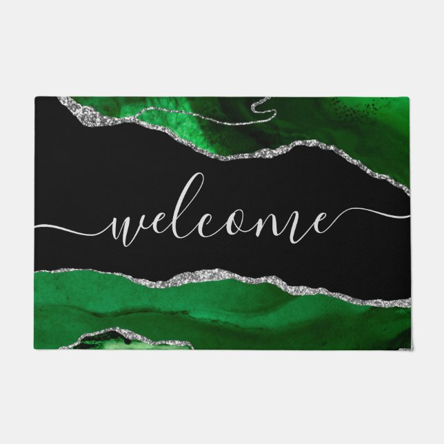 Paillasson Parties scintillant d'argent de Agate vert chic Bi (Devant)