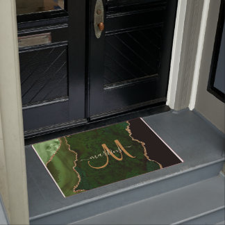 Paillasson Parties scintillant d'or vert chic Agate Monogramm