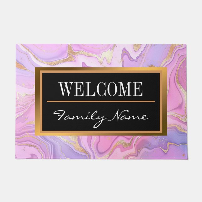 Paillasson Parties scintillant en marbre rose violet or (Devant)