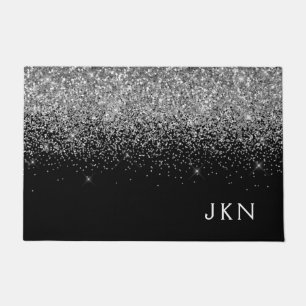Paillasson Parties scintillant noire argent Monogramme Nom de