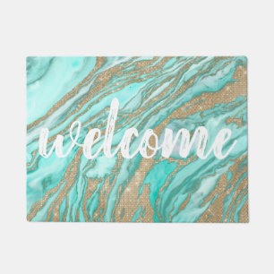 Paillasson Parties scintillant Séquin Or Marbre Turquoise Smo