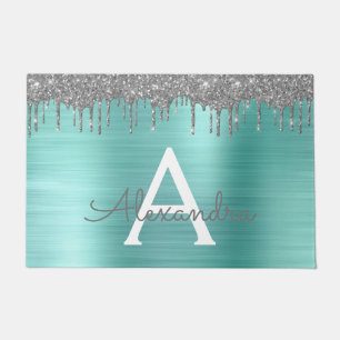 Paillasson Parties scintillant Turquoise argentée en métal br