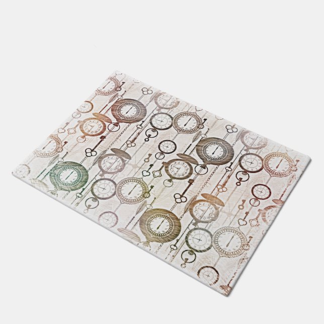 Paillasson Pastel Illustré Vintage Montres de poche Motif (Incliné)