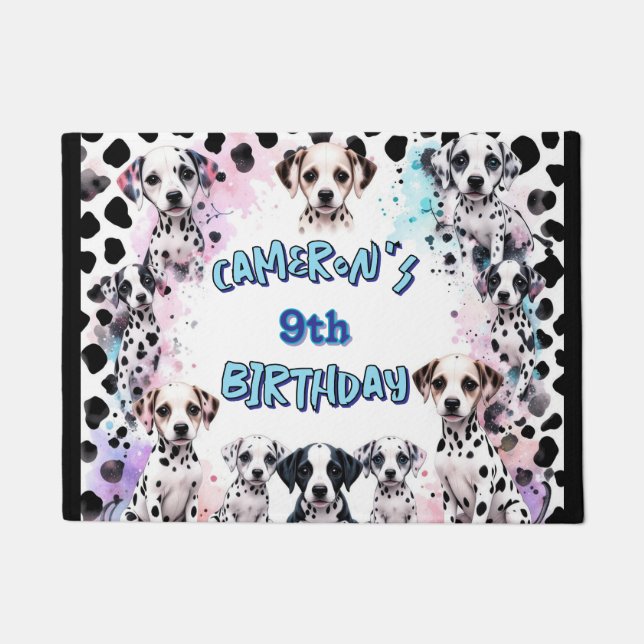 Paillasson Pastel Personnalisé Dalmatien Chiot Anniversaire (Devant)