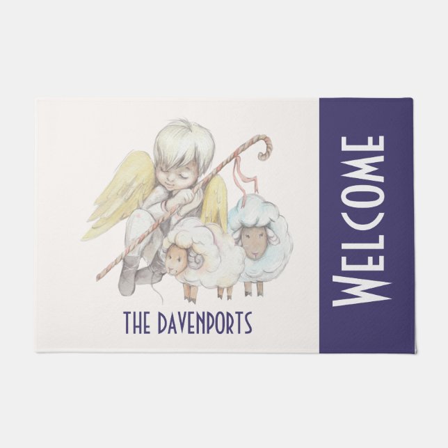 Paillasson Pastoral d'Angel Berger aux Agneaux Bienvenue (Devant)