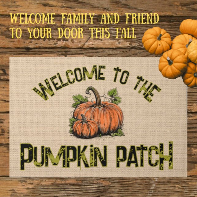 Paillasson Patch de citrouilles automne Halloween faux burlap (You can personalize the text!)