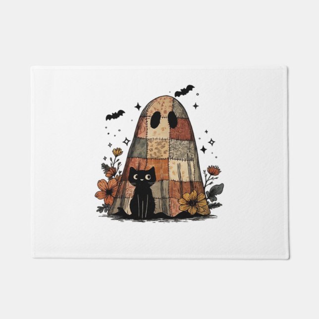 Paillasson Patchwork Halloween Ghost chat noir Essential T-Sh (Devant)