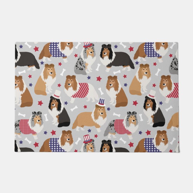 Paillasson Patriotique Sheltie Shetland Sheepdog Doormat (Devant)
