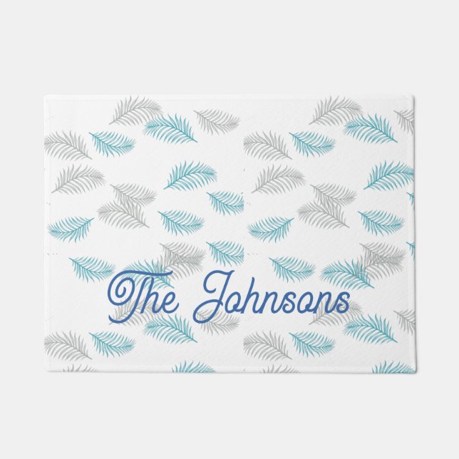 Paillasson Pattern Blue & Gray Leaves (Devant)