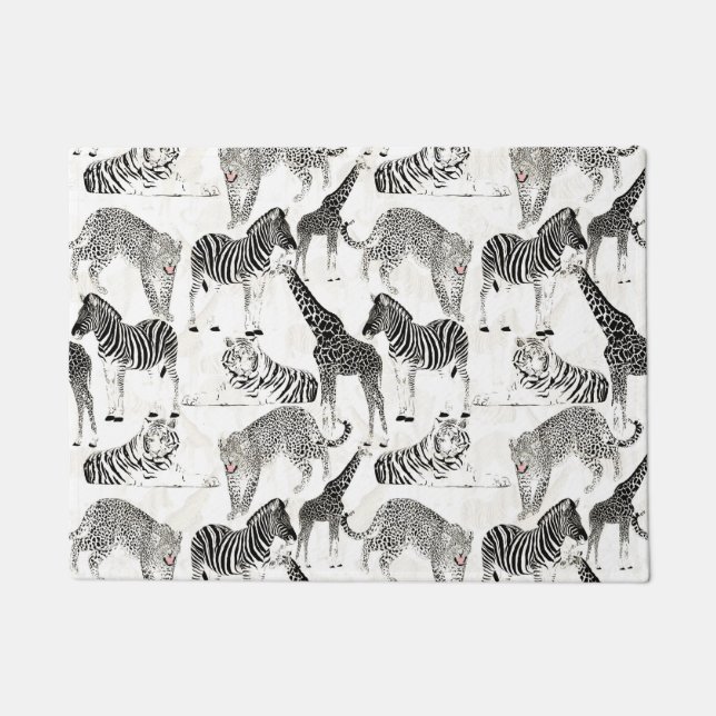 Paillasson Patters de Stylish Black et White Jungle Animals (Devant)