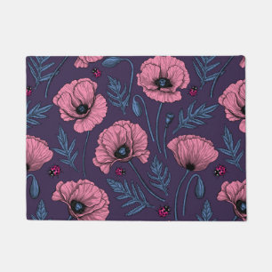 Paillasson Pavot rose sur violet foncé