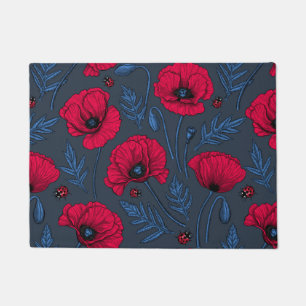 Paillasson Pavot rouge et coccinelle bleu foncé