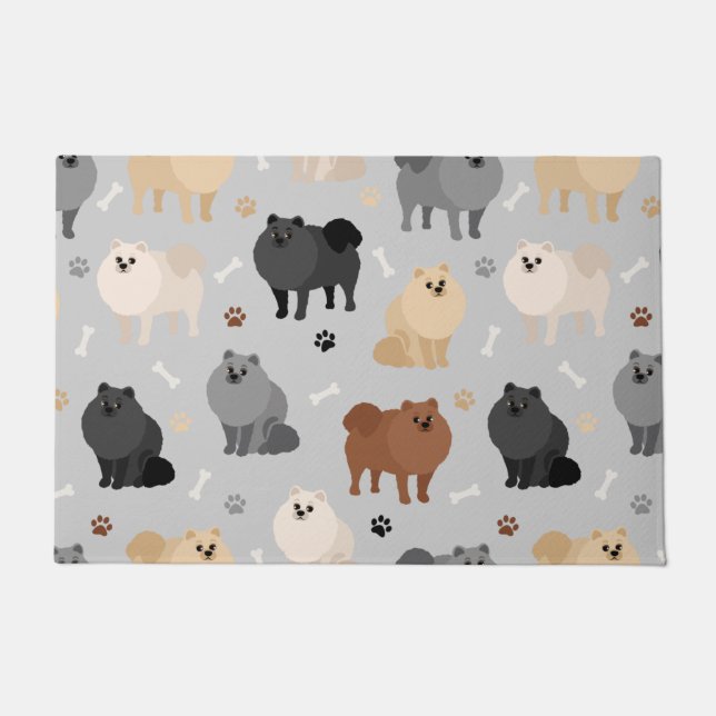 Paillasson Paw-prints de Poméranie et Dog-Bones (Devant)