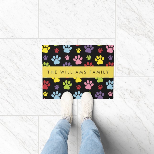 Paillasson Paws Colorés, Motif Paw, Paws Chiens, Votre Nom (Intérieur)