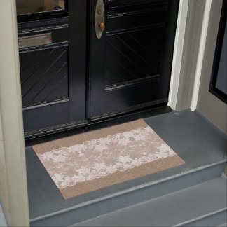 Paillasson Pays rustique vintage burlap beige et dentelle bla