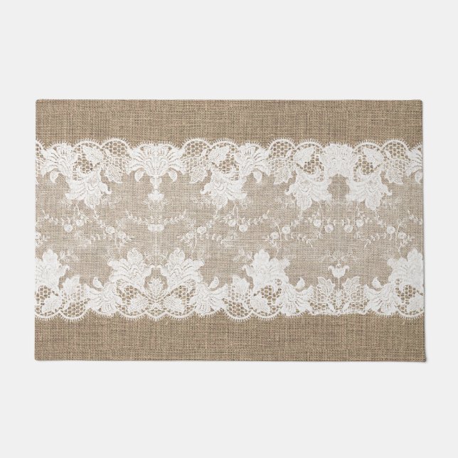 Paillasson Pays rustique vintage burlap beige et dentelle bla (Devant)