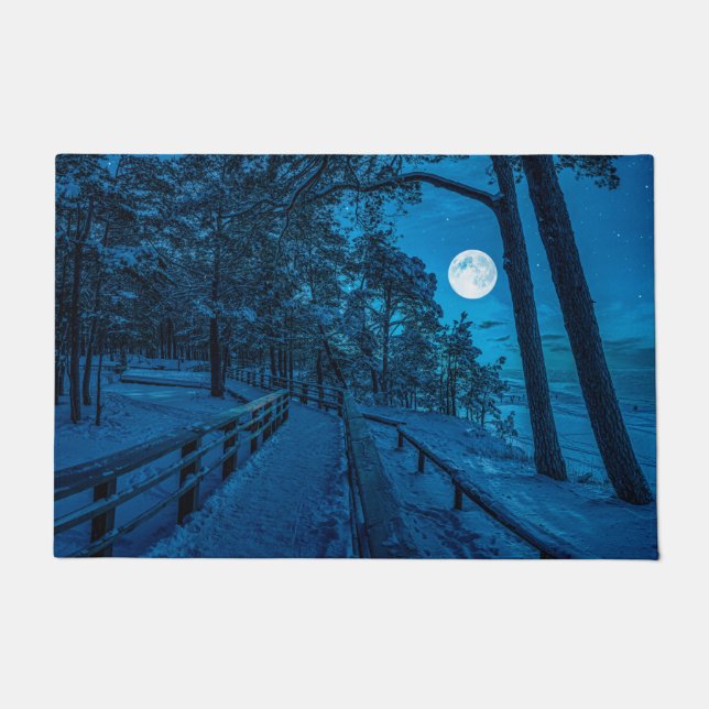 Paillasson Paysage d'hiver avec pinède enneigée (Devant)