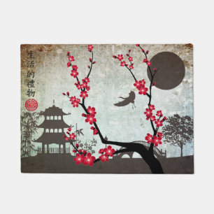 Paillasson Paysage rouge "cadeau d'arbre de fleur de la vie "