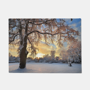 Paillasson Paysage rural d'hiver au coucher du soleil