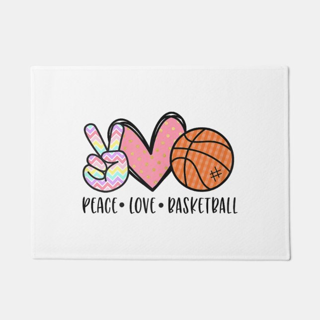 Paillasson Peace Love Basketball Coeur pour les Ados entre (Devant)