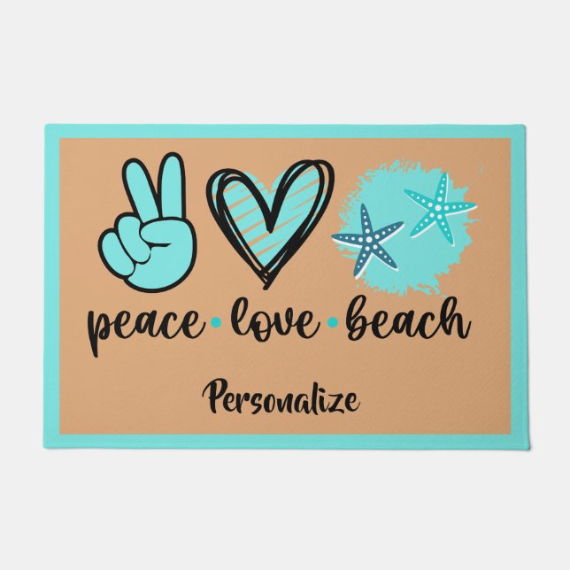 Paillasson Peace Love Beach Citer Peace Signer Coeur Coquilla (Devant)