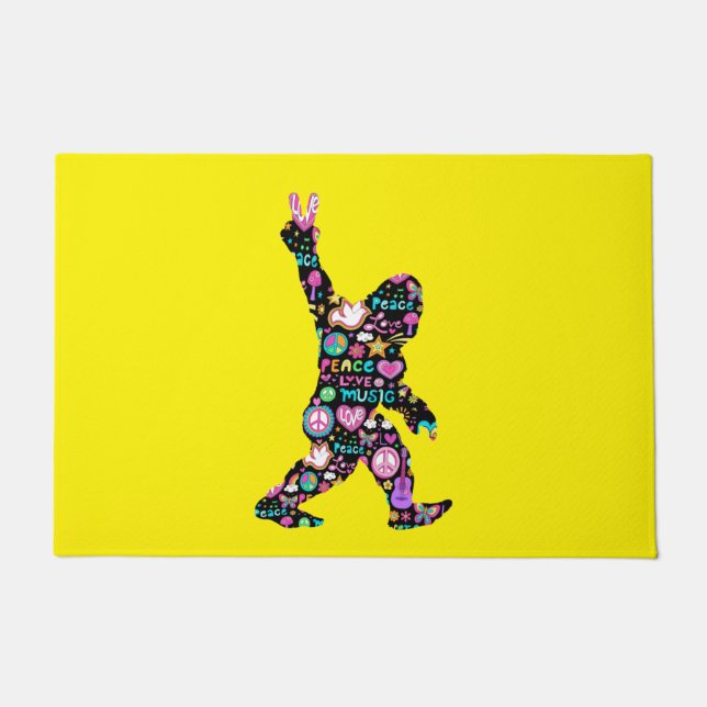 Paillasson Peace Love Bigfoot Hippie Funny Bigfoot Lover (Devant)