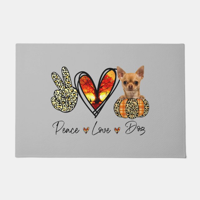 Paillasson Peace Love Chihuahua Scarf Leopard automne Thanksg (Devant)