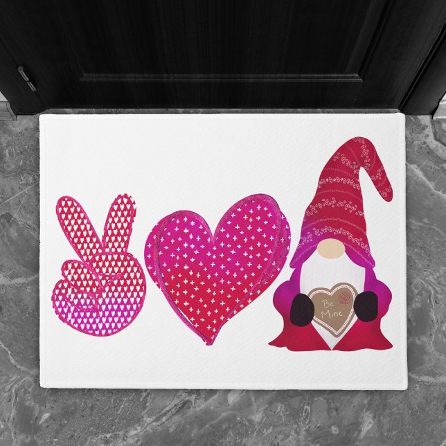 Paillasson Peace Love Gnome | Sublimation de la Saint Valenti (Créateur téléchargé)