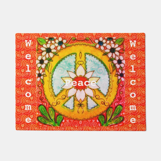 Paillasson Peace Sign Original Art Welcome Mat (Devant)
