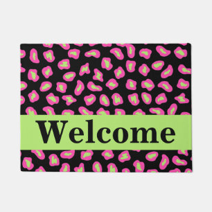 Paillasson Peau Léopard rose Noir Lime Vert Bienvenue