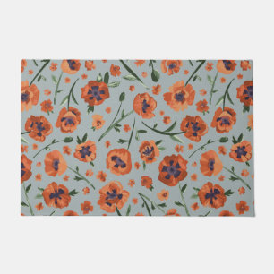 Paillasson Peint À La Main De Belles Fleurs De Pavot Orange