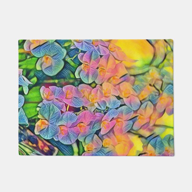 Paillasson Peinture à l'aquarelle de fleurs d'orchidées multi (Devant)