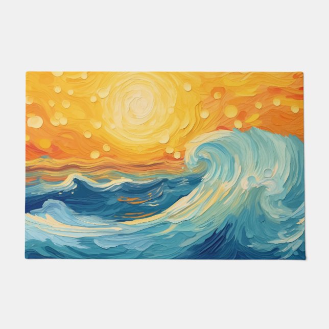 Paillasson Peinture à l'huile côtière Soleil et vagues (Devant)