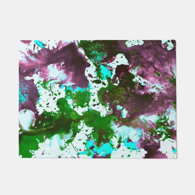 Paillasson Peinture Abstraite colorée vert et violet (Devant)