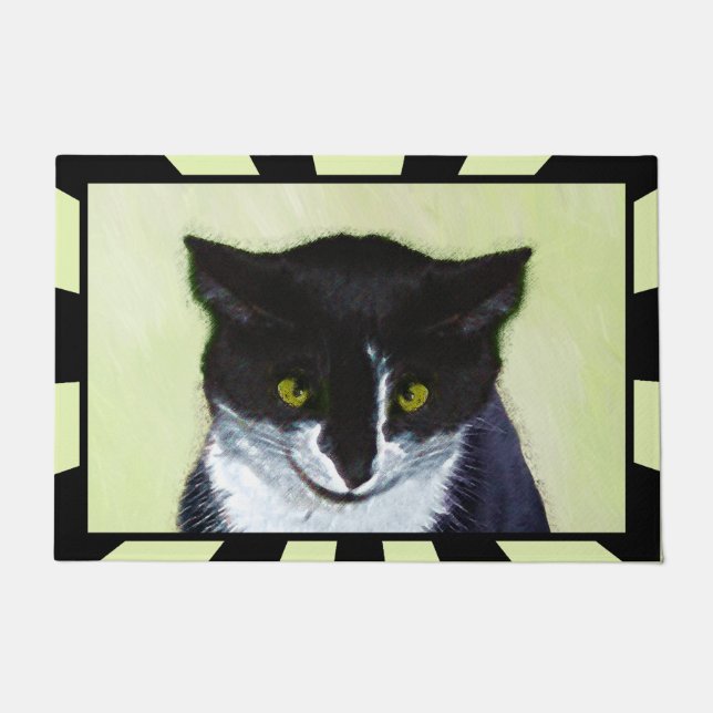 Paillasson Peinture de chat Tuxedo - Cute Original Cat Art (Devant)