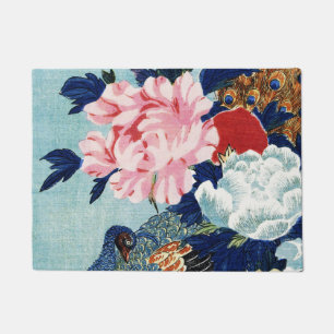 Paillasson Peinture de fleurs de paon et de pivoines vintage