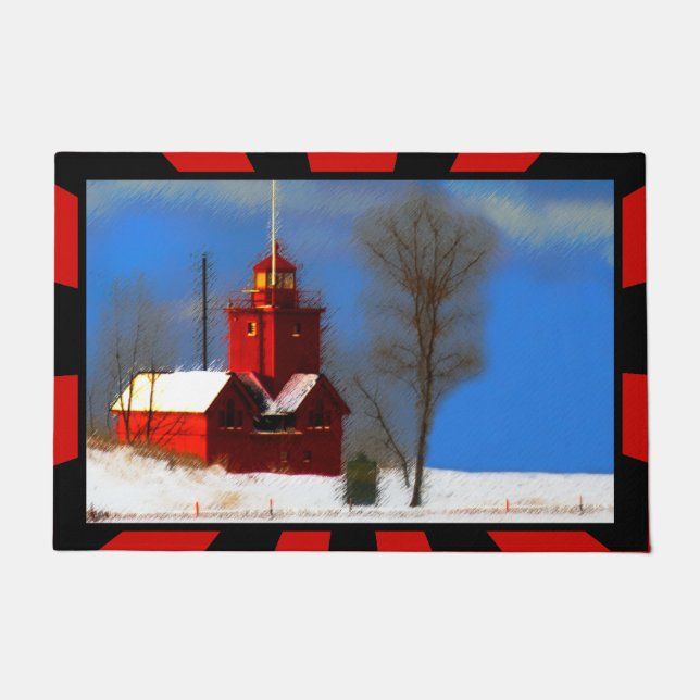 Paillasson Peinture de phare rouge - Art original (Devant)