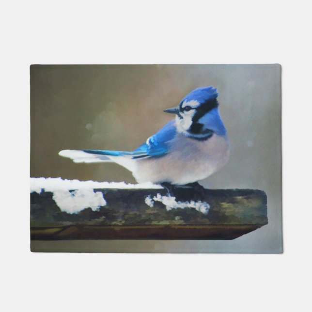 Paillasson Peinture Jay Bleu - Art Oiseau Original (Devant)