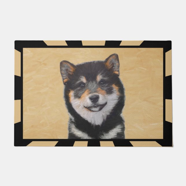 Paillasson Peinture Shiba Inu (Noir et Tan) - Art Chien (Devant)