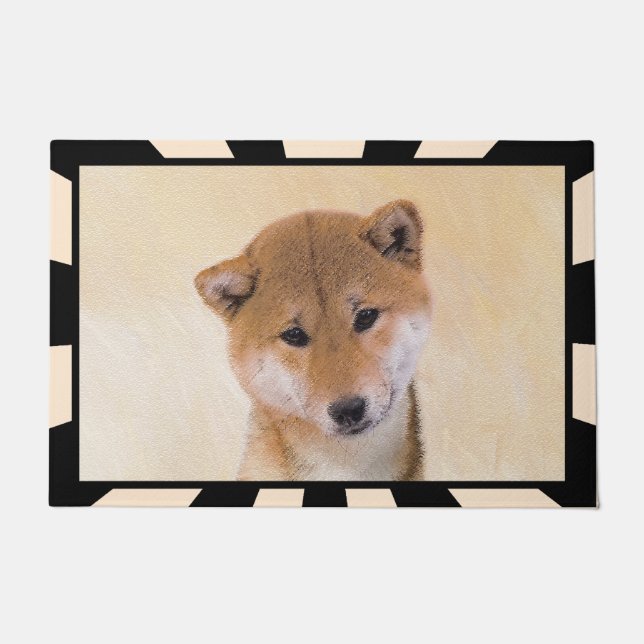 Paillasson Peinture Shiba Inu (Rouge) - Art Chien original (Devant)
