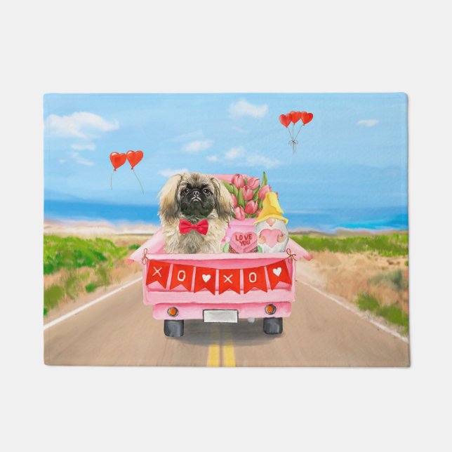 Paillasson Pekingese Chien Saint Valentin Coeurs de Camion (Devant)