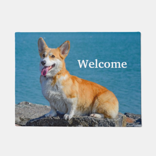 Paillasson Pembroke rouge et blanc Corgi Chien chiot gallois (Devant)