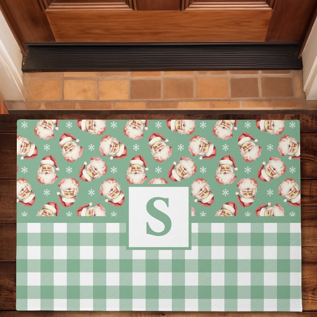 Paillasson Père Noël Vintage Gingham Monogrammé Noël (Créateur téléchargé)