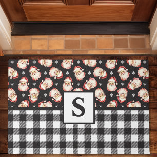 Paillasson Père Noël Vintage Gingham Noir Monogrammé Noël