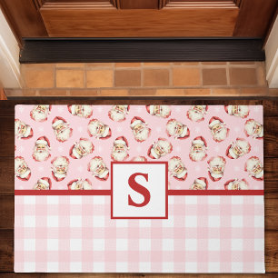 Paillasson Père Noël Vintage Gingham Rose Monogrammé Noël