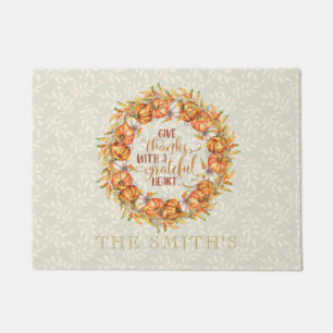 Paillasson Personnalisé Donner Merci Citrouille Wreath