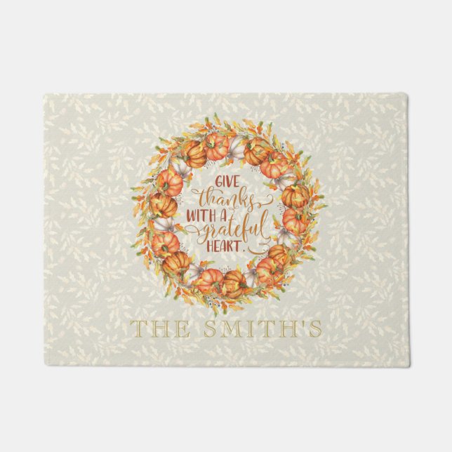 Paillasson Personnalisé Donner Merci Citrouille Wreath (Devant)