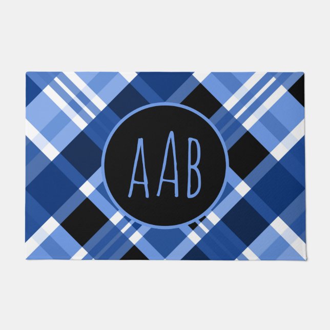 Paillasson Personnaliser Monogram Blue Plaid Classic Welcome (Devant)