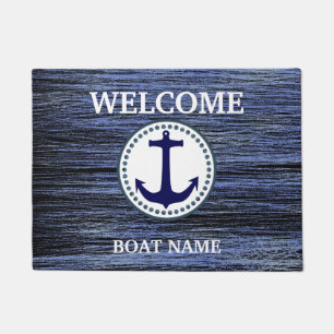 Paillasson Personnaliser Nautical Blue Welcome Boat Name Stri